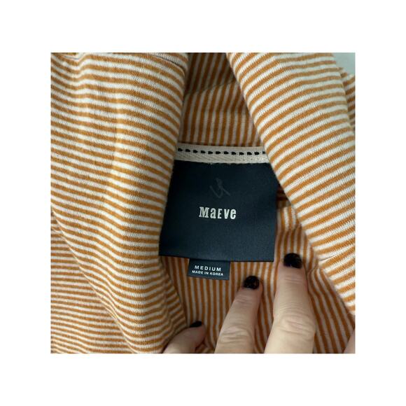 Maeve Funnel Cowl Neck Long Sleeve Brown and Cream Stripped Tunic Size M - Picture 3 of 5